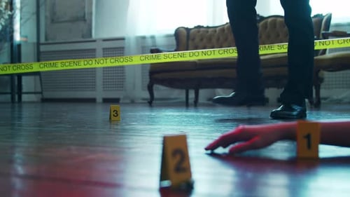 Crime Scene with Evidence and Investigator