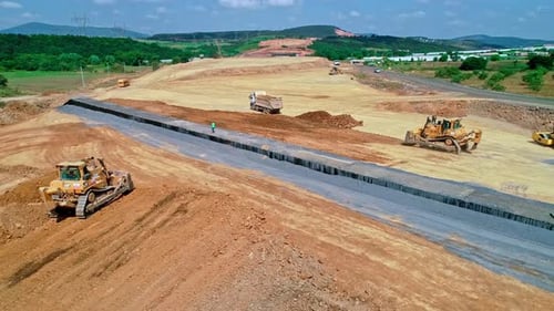 Aerial View of Highway Earthworks and Roadbed Preparation