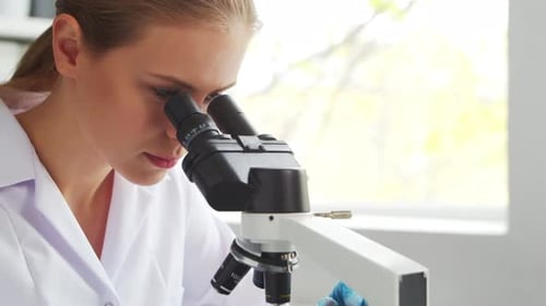Female Doctor Works in a Modern Scientific Laboratory Using Equipment and Technologies The Scientist