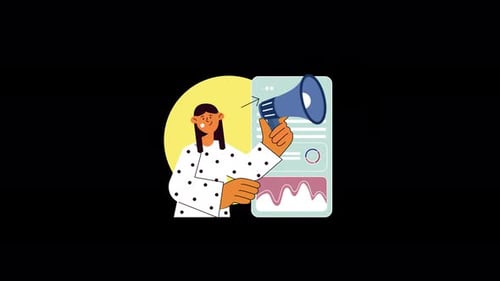 Animated Digital Marketing Character with Megaphone and Data Chart