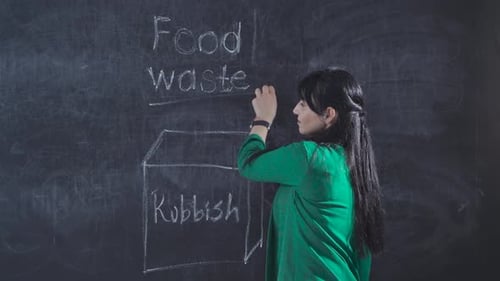 Woman Writes Food Waste on Chalkboard