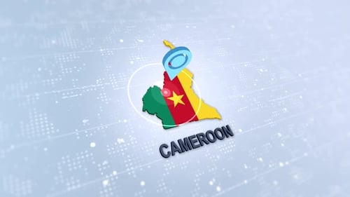Cameroon 3D Map Flag with Location Pin Animation