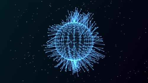Abstract technology sphere background from animated lines and dots. HUD, FUI element.
