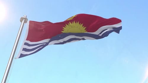 Realistic Waving Kiribati National Flag Against Blue Sky