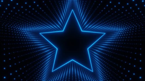 Blue Neon Star Frame with Waves of Dots Loop Animation