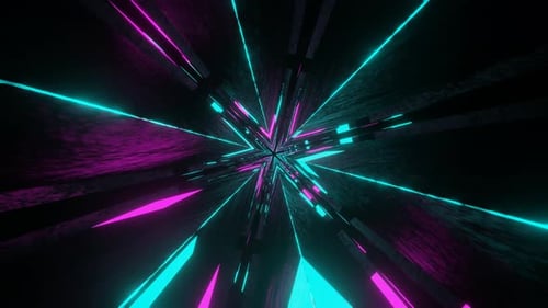 Cyan And Pink Neon Glow Hex Star Backgriund Vj Loop In 4K