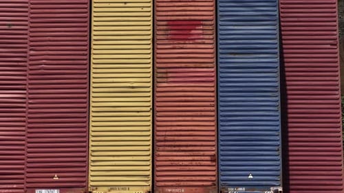 Aerial view of shipping containers, Portugal.