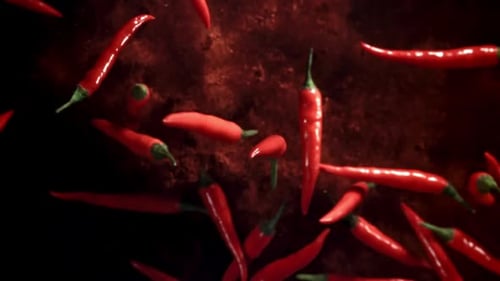 Red Chili Peppers Fly Up and Fall Down Filmed on a Highspeed Camera at 1000 Fps