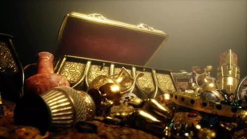 Golden Coins and Vintage Treasure Chest