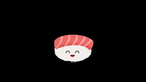 Happy Sushi Character Flat Design Animation