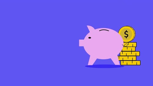 Animated Piggy Bank with Stacking Gold Coins