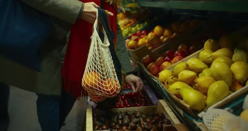 Woman is Shopping in Cinematic Street Food Shop
