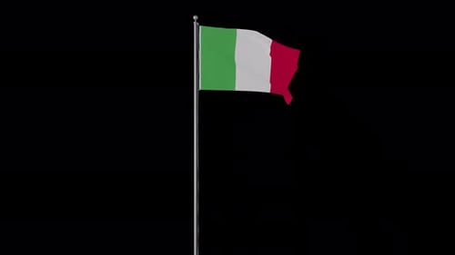 Waving Italian Flag on Pole Realistic Animation