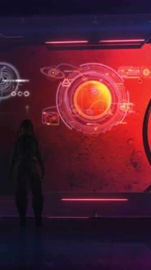 Futuristic Holographic Space HUD Display with Animated Planet