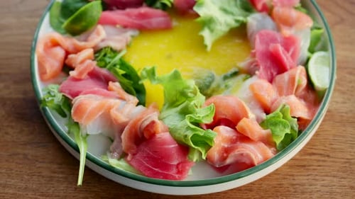 Fresh Salmon Tuna Salad with Greens and Dressing