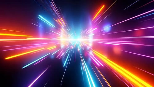 Des traînées lumineuses au néon vibrantes convergeant vers un point central