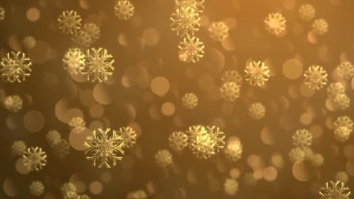 Gold Christmas Snowflake Animation – Winter Holiday Light Glitter Background Loop -HD