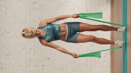 Woman Doing Resistance Band Exercises in Gym
