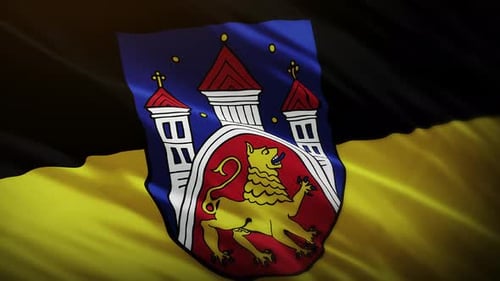 Waving Flag Of Saxony-Anhalt With Coat Of Arms