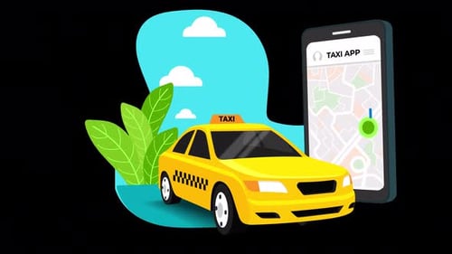 cab service with your cell phone, order a cab with an app, 4k animation with alpha channel