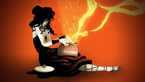 Artistic Animation of a Woman Opening a Mysterious Glowing Jar