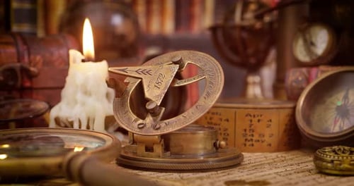 Reisen und Abenteuer im Vintage-Stil. Alter alter Kompass und andere Vintage-Gegenstände auf dem Tisch.