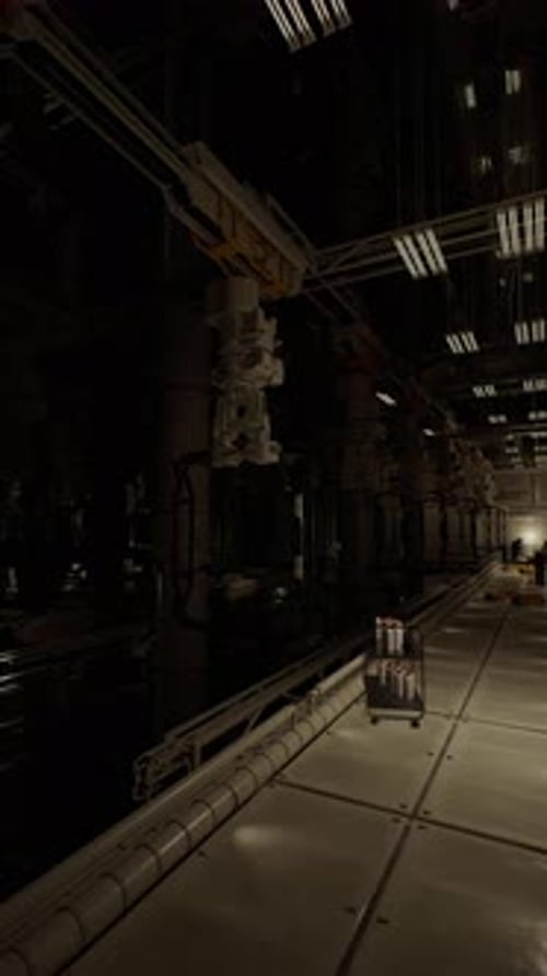 Empty Industrial Space with Machinery and Dim Lighting in an Advanced Facility