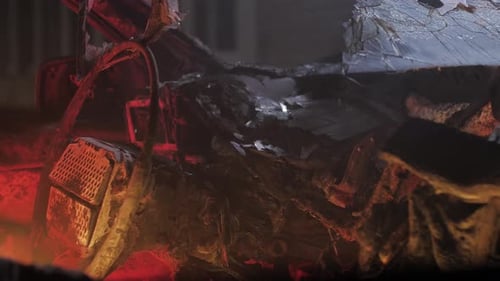 Slow Motion Close-Up of Burnt Car Interior