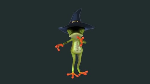 Divertido baile de ranas brujas de dibujos animados en 3D (con canal alfa)