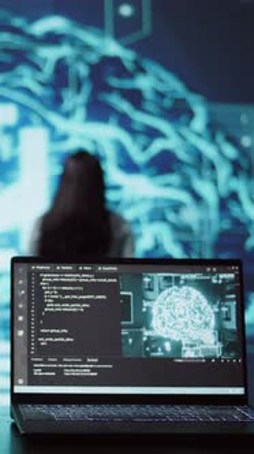 Vertical Video IT Professionals Using Artificial Intelligence Augmented Reality Hologram