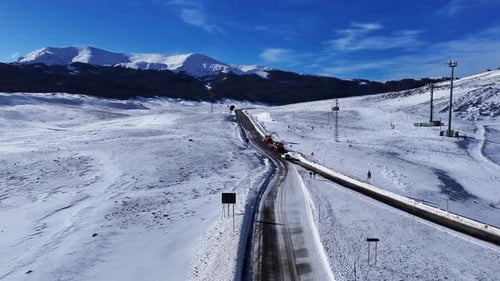 Drone Aerial Video Footage of Snowy Highway Intersection in Abruzzo Italy