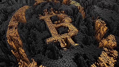 Animated Gold Bitcoin Symbol on Abstract Digital Cubes Background