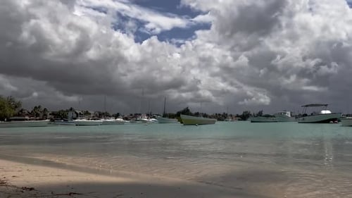 Timelapse Of The Ocean Landscape With Boats And Clouds