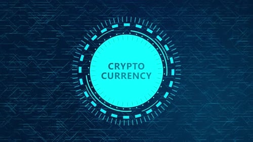 Concept de crypto-monnaie futuriste avec éléments HUD rotatifs et conception de circuits
