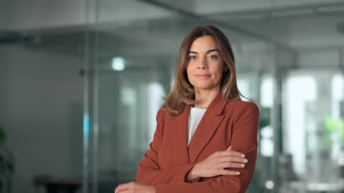 Happy Confident Professional Middle Aged Business Woman in Office Portrait
