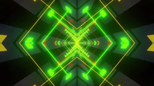 Dynamic neon tunnel animation with glowing geometric shapes