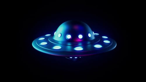 Animated Futuristic UFO Flying Saucer Rotating in Space