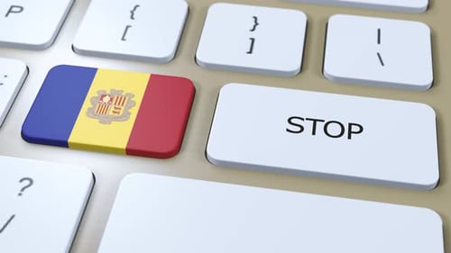 Andorra Country Flag and Stop Button 3D Animation