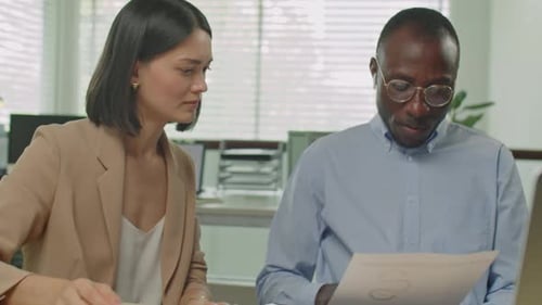 Multiethnic Colleagues Discussing Business Plan in Office