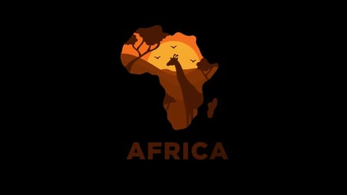 Animated Africa Map with Giraffe and Sunset Flat Design