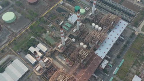 Aerial view of a thermal power plant and industrial zone
