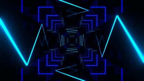 Blue And Cyan Neon Curve Moving In Mirror Tunnel Background Vj Loop In 4K