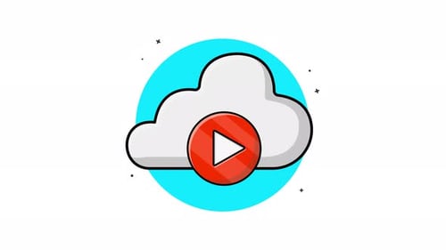 Nube de 4k con icono de reproductor de vídeo. Vídeo de animación conceptual de transmisión en vivo
