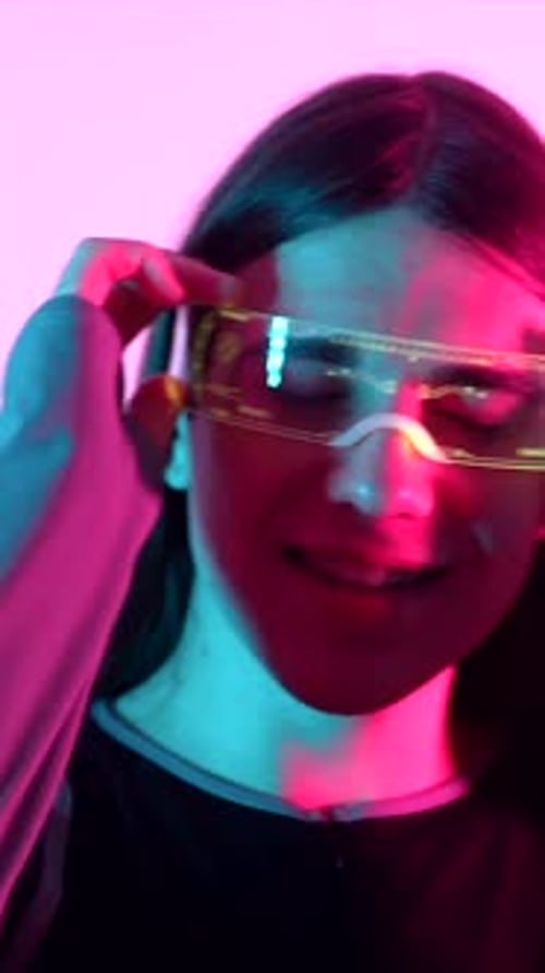 Futuristic Studio Portrait with Neon Lights Representing a Sensual Non Binary