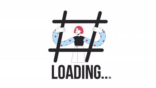 Flat Design Woman Stuck in Hashtag Loading Social Media Screen