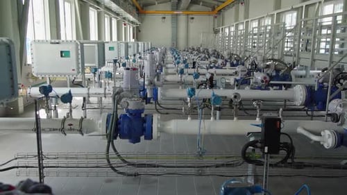 Pipeline System And Gas Distribution Pipe Valves Inside The Natural Gas Pumping Station. - slider