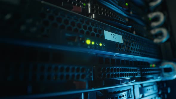 LED Indicators, Wires and Number Label on Server in Data Center ...
