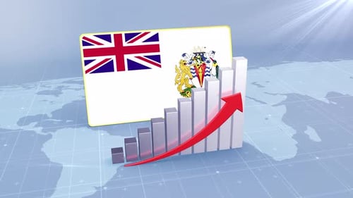 British Antarctic Territory Flag With Increasing Bar Chart Graph And Arrow Red