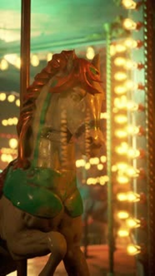 Illuminated MerryGoRound Horse in Abandoned Amusement Park