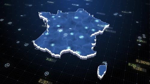 Futuristic Digital Map of France with Connecting Data Points
